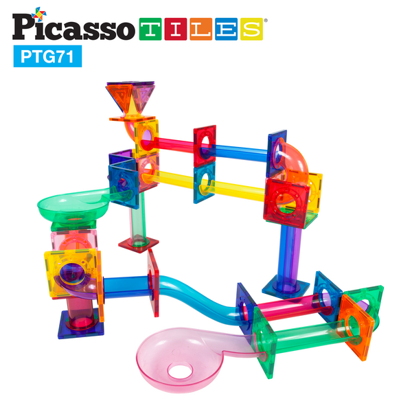 PicassoTiles 71 Piece Marble Run Race Track Magnetic Tiles Magnet Building Block