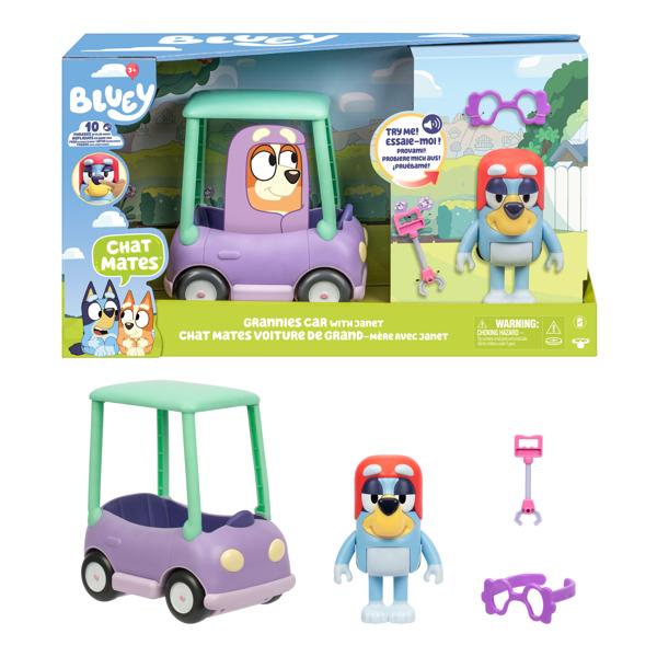 Bluey Chat Mates Figure & Vehicle – Grannies Car with Janet